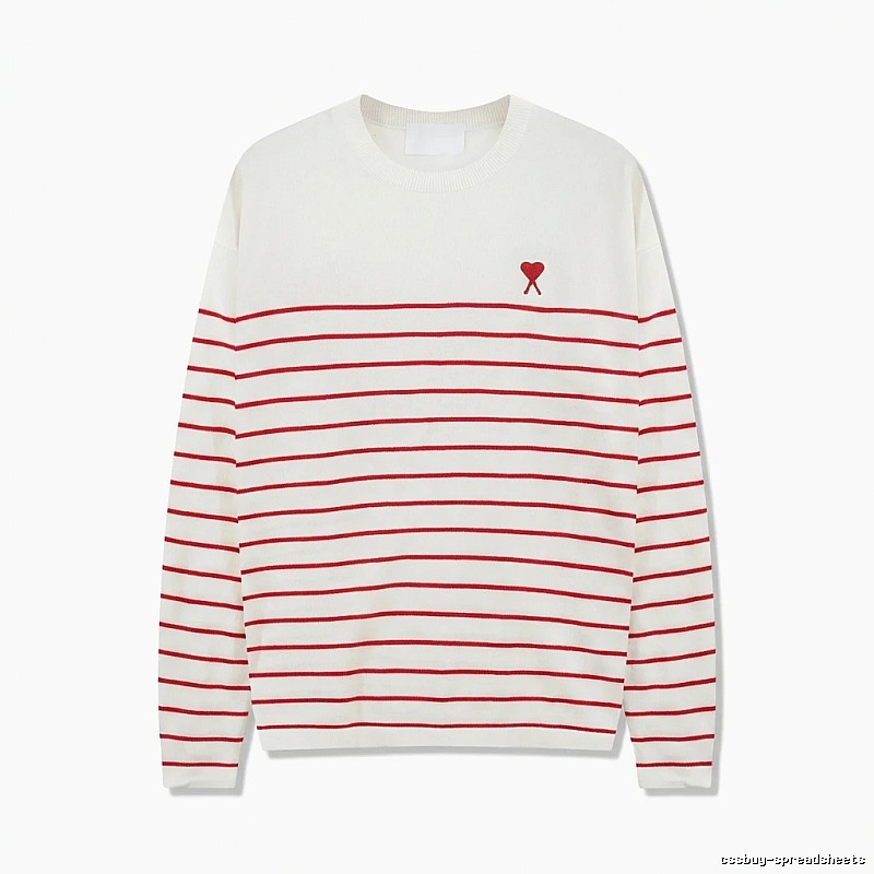 AMI Stripe Heart White Sweater
