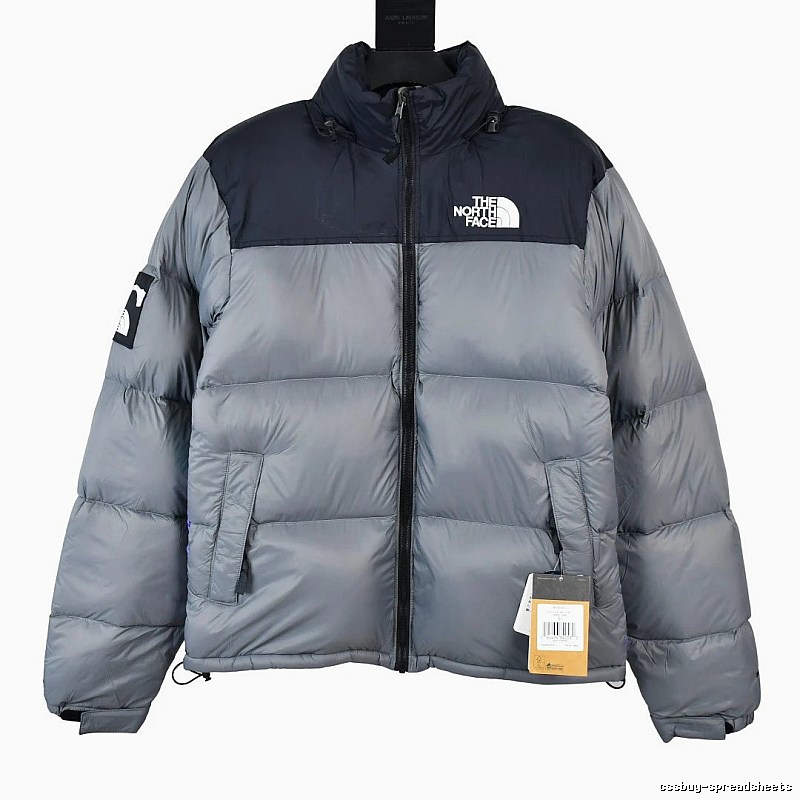 Blue Gray Colorblock Logo Colorblock Puffer Jacket by The North Face