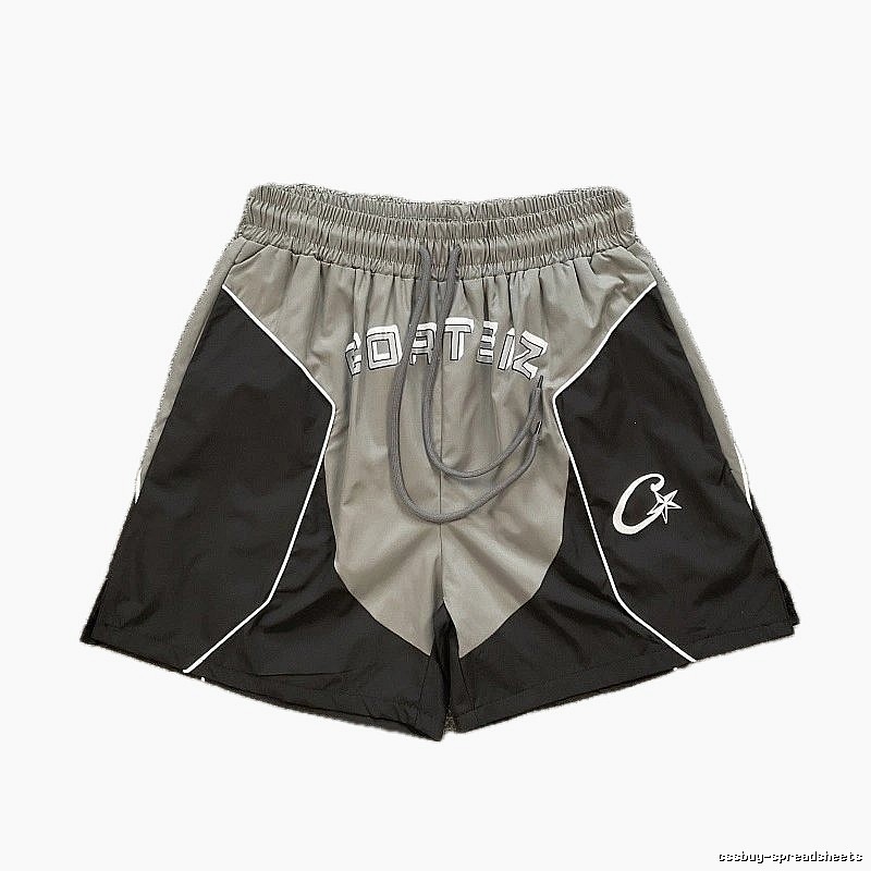 Corteiz Street Style Black and Grey Colorblock Athletic Shorts