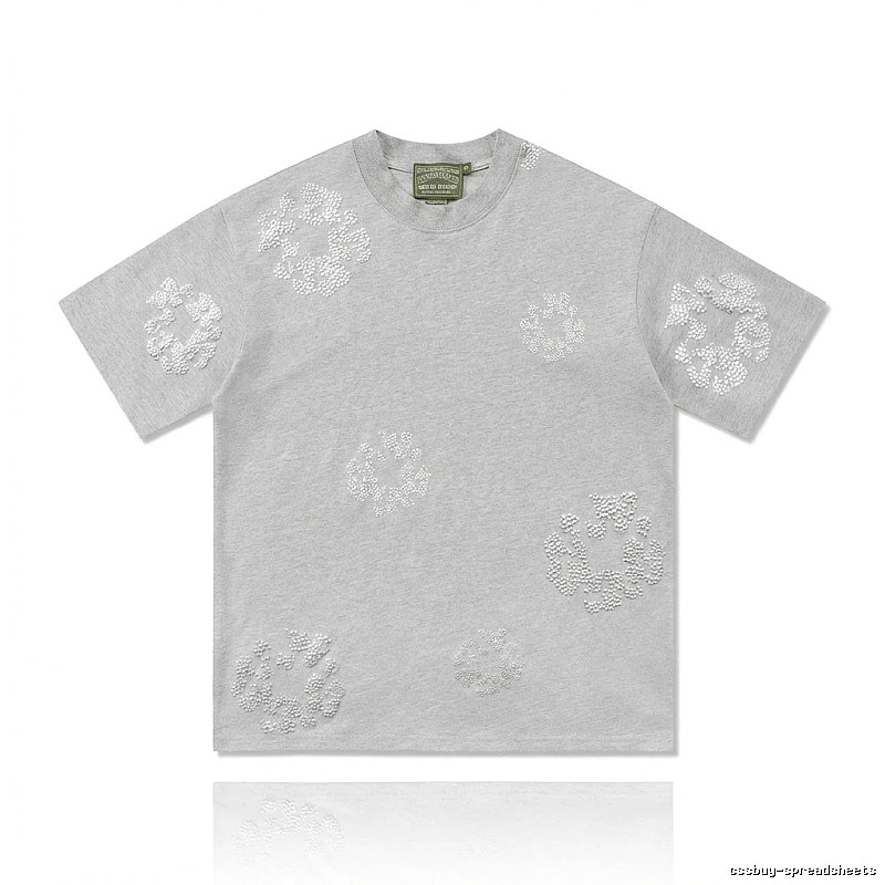 DENIM TEARS Retro - Style Light Gray T - Shirt