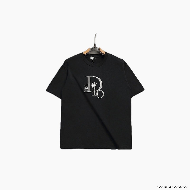 Dior Co-branded Embroidered Light Luxury Style Black Short-sleeve T-shirt