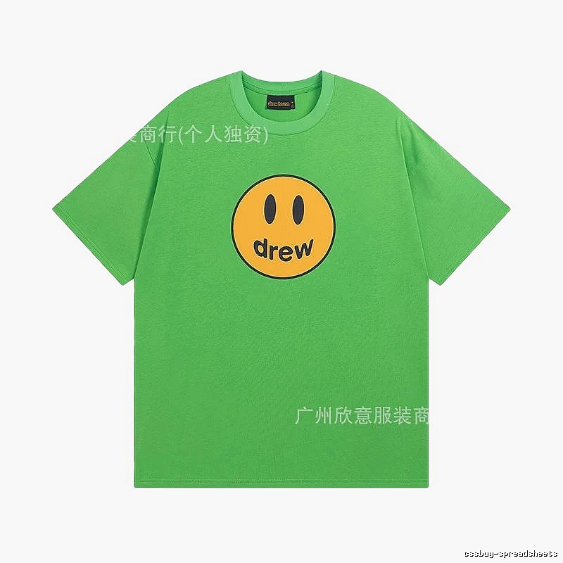 DREW Smiley Face Street Style Green Short Sleeve T-Shirt