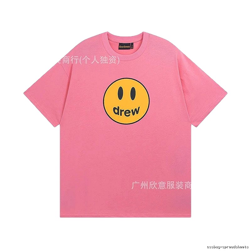 DREW Smiley Series Street Trend Style Pink Short Sleeve T-Shirt