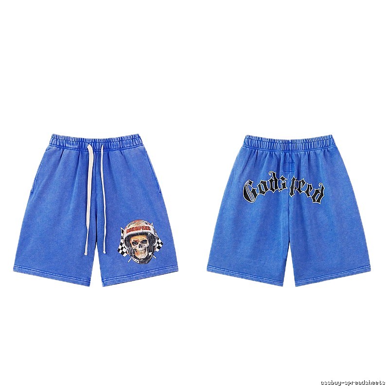 Godspeed Skull Print Street Style Blue Shorts