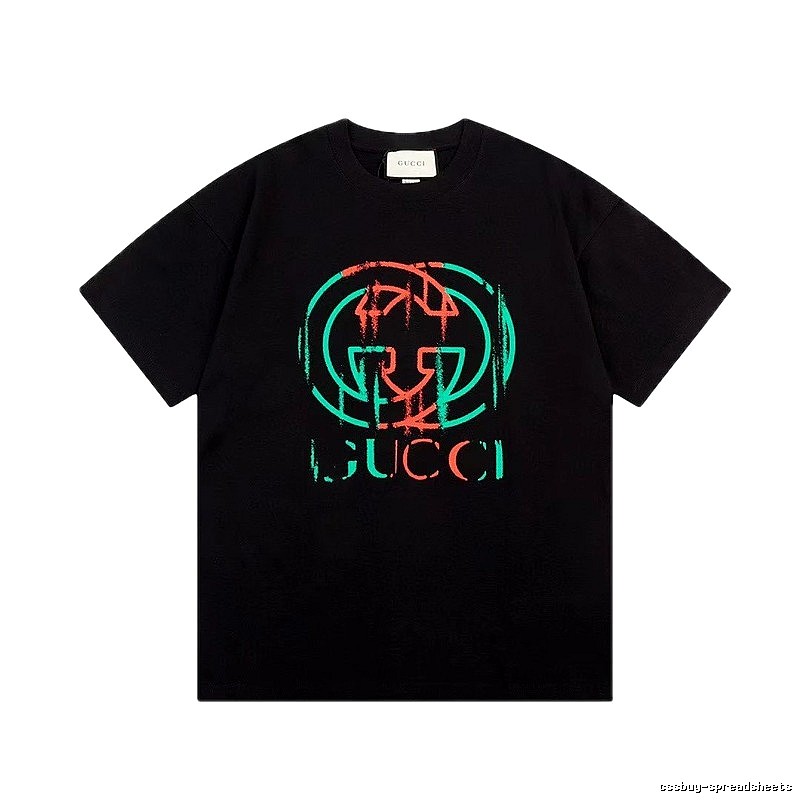 Gucci Double G Graffiti Street Style Black Short Sleeve T-Shirt
