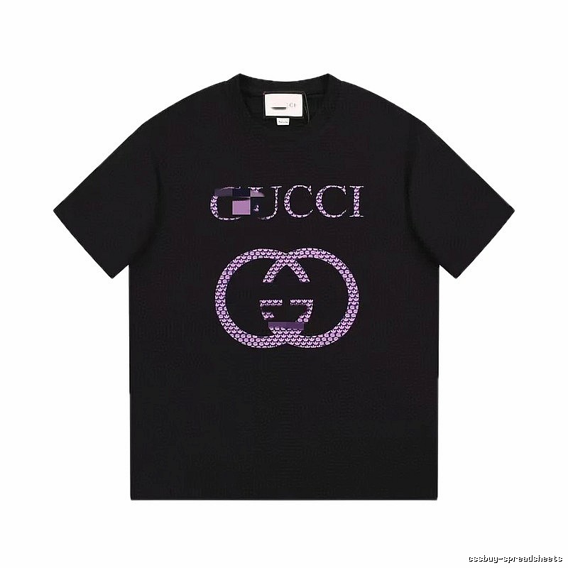 Gucci Double G Trendy Style Black and Purple Short Sleeve T-Shirt
