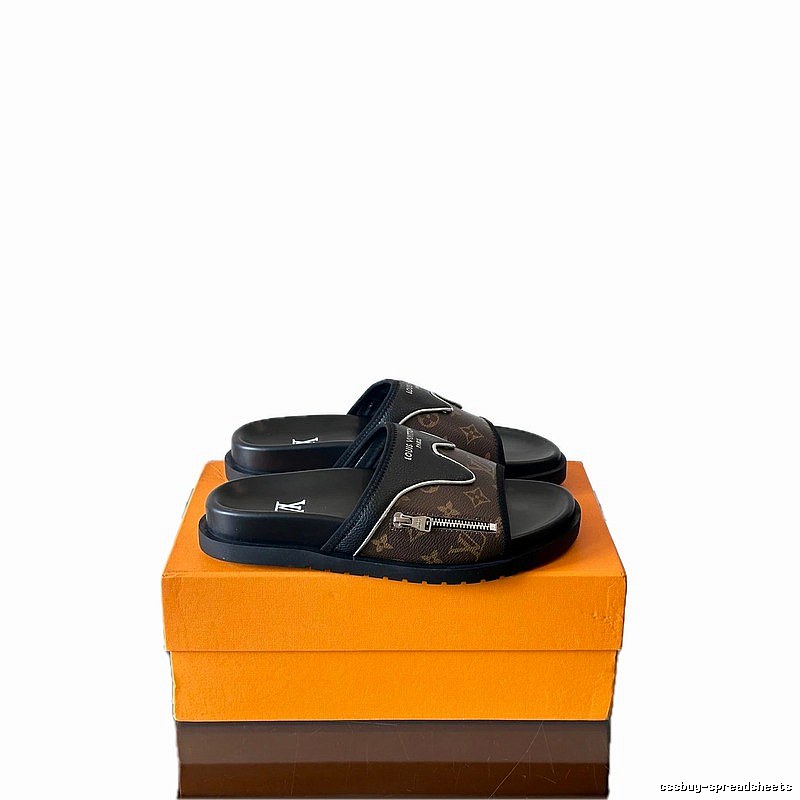 Louis Vuitton Classic Monogram Light Luxury Style Brown and Black Slides