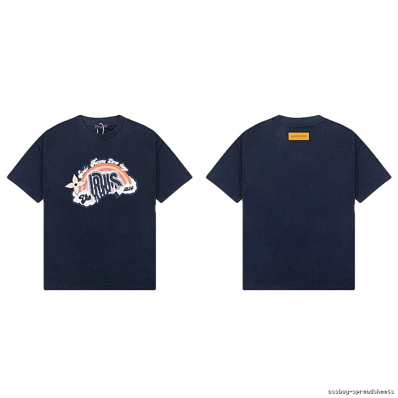 Louis Vuitton Rainbow Graffiti Street Style Navy Blue T-shirt