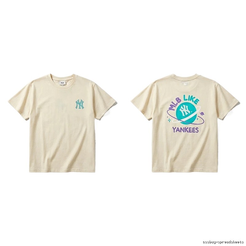 MLB Yankees trendy brand beige T-shirt