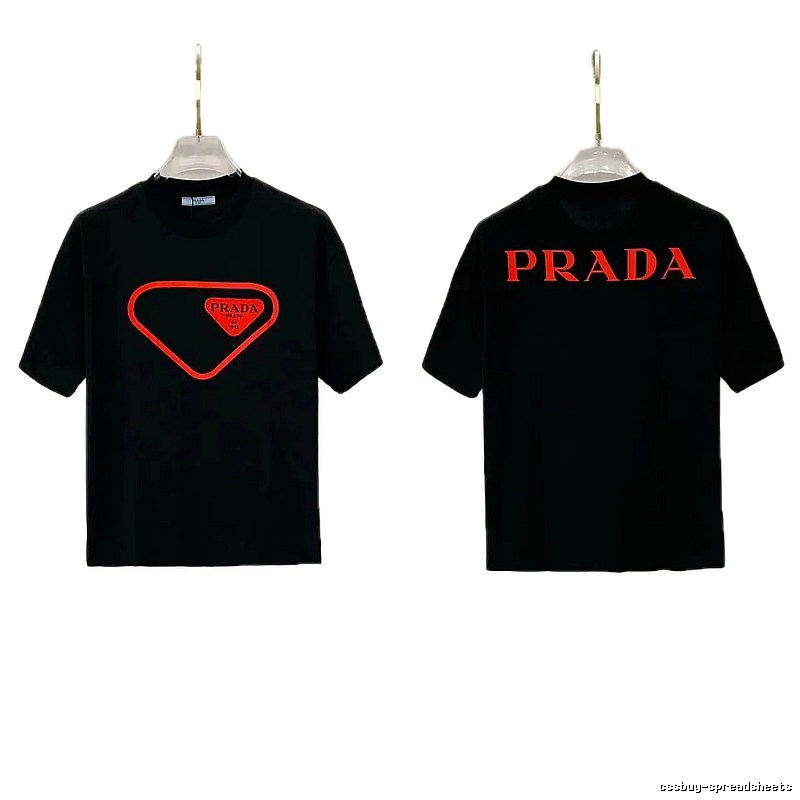 Prada Inverted Triangle Streetwear Style Black Short-sleeve T-shirt