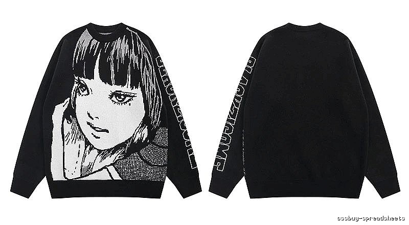 Relaxed Anime graphic sweater Black Knit Top with Versatile Design