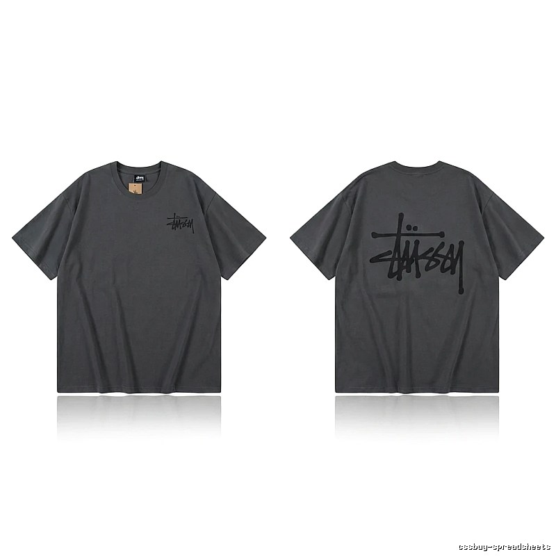 Stussy basic style simple style dark gray T-shirt