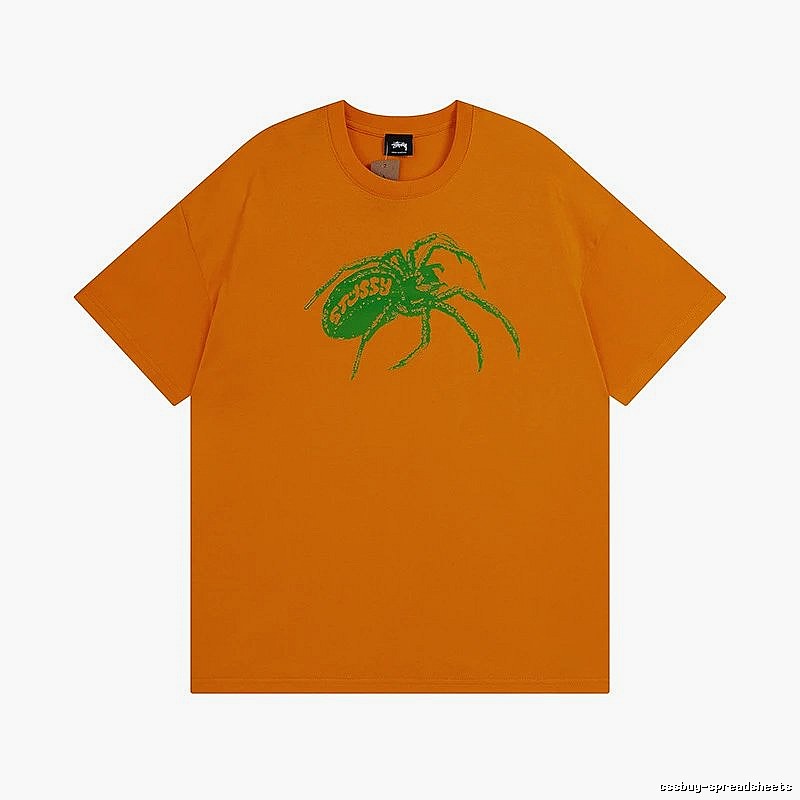 Stussy Orange Spider Graphic T-Shirt Streetwear Look Logo